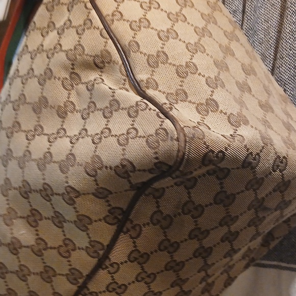 AUTHENTIC GUCCI WEB SHERRY LINE TOTE BAG GG CANVAS LEATHER - Picture 7 of 16